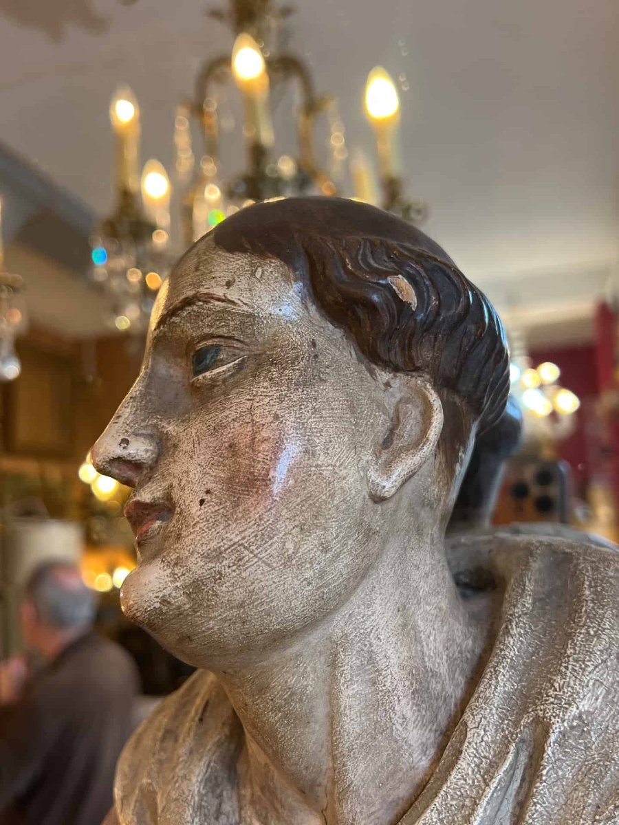 Polychrome Wooden Sculpture Depicting A Saintly Deacon Or Monk, Dating From The 18th Century -photo-8