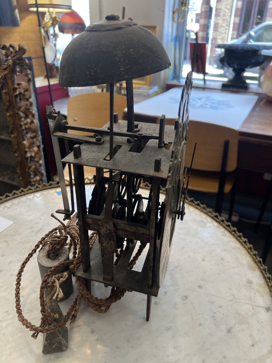 Mouvement d’horloge de type « lanterne » en fer et laiton coulé et ciselé.Époque XVIIIe siècle-photo-3