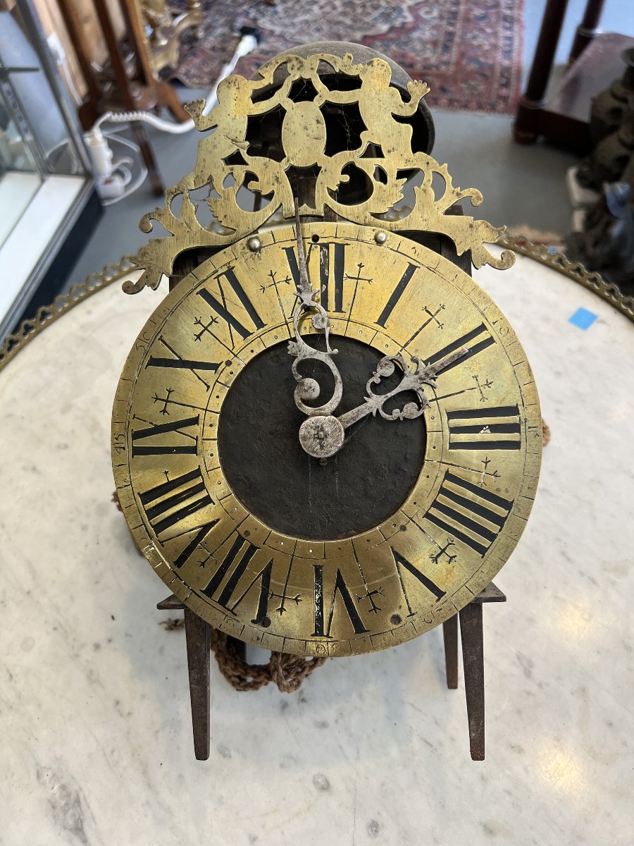 Mouvement d’horloge de type « lanterne » en fer et laiton coulé et ciselé.Époque XVIIIe siècle-photo-4