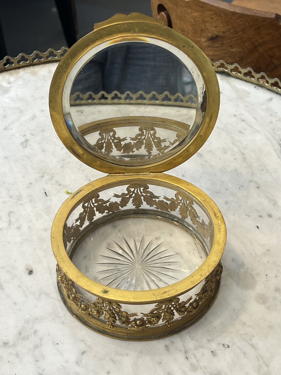 Limoges Enamel Box With Engraved Glass And Chased Bronze In The Louis XVI Style, Late 19th Century -photo-5
