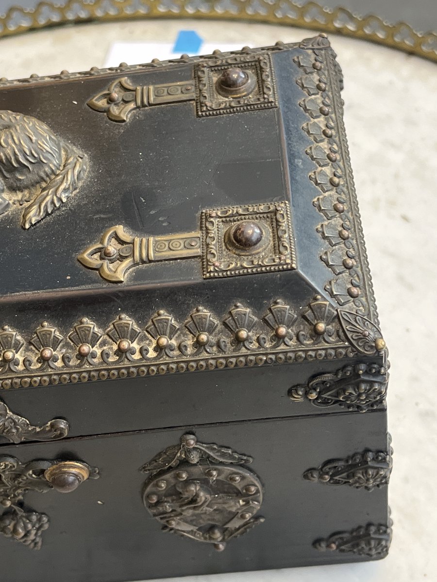 Napoleon III Liqueur Set In Blackened Wood, Late 19th Century, With A Zimberg Label-photo-1