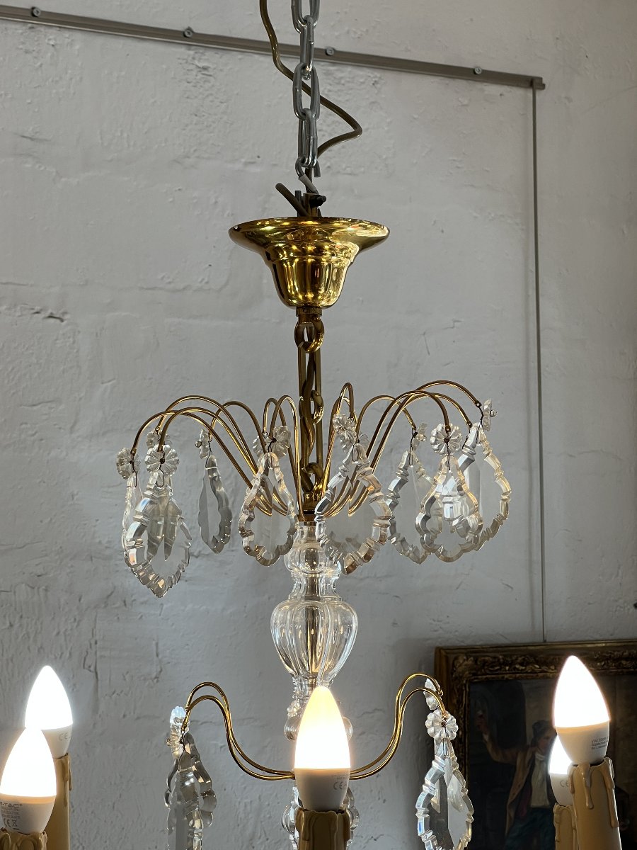 Série de trois lustres à pampilles de cristal, style Louis XV. Époque  XXe siècle. H 80 cm-photo-4