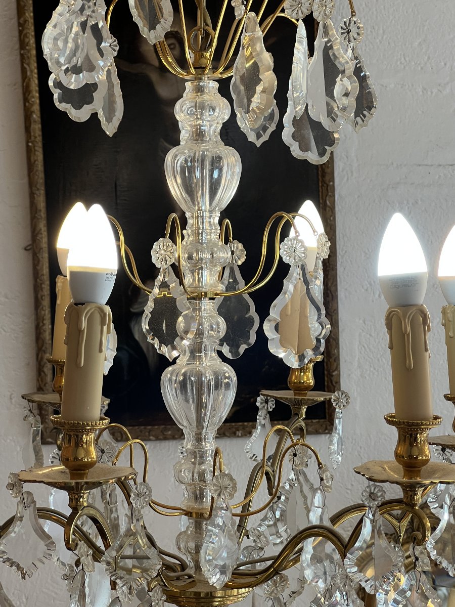 Série de trois lustres à pampilles de cristal, style Louis XV. Époque  XXe siècle. H 80 cm-photo-1