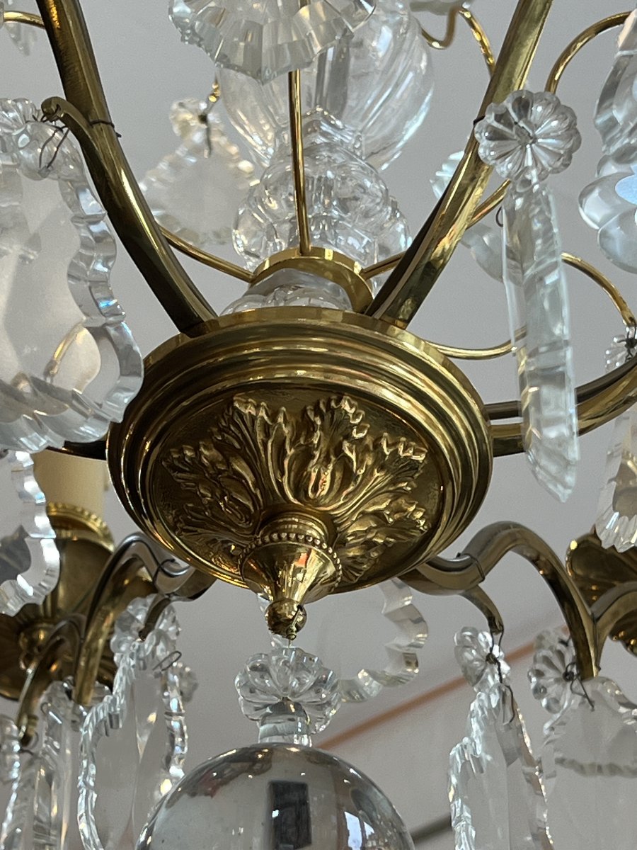 Série de trois lustres à pampilles de cristal, style Louis XV. Époque  XXe siècle. H 80 cm-photo-6