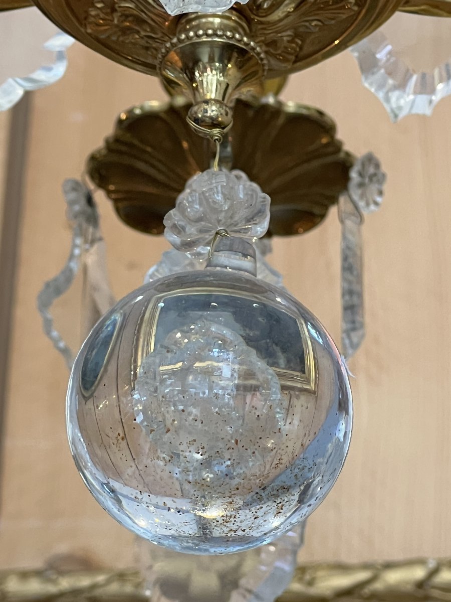 Série de trois lustres à pampilles de cristal, style Louis XV. Époque  XXe siècle. H 80 cm-photo-8