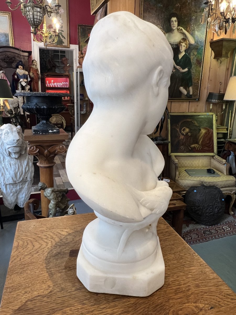 Auguste-joseph Peiffer (1832–1879), Carrara Marble Bust Of A Young Girl With A Swallow.-photo-6