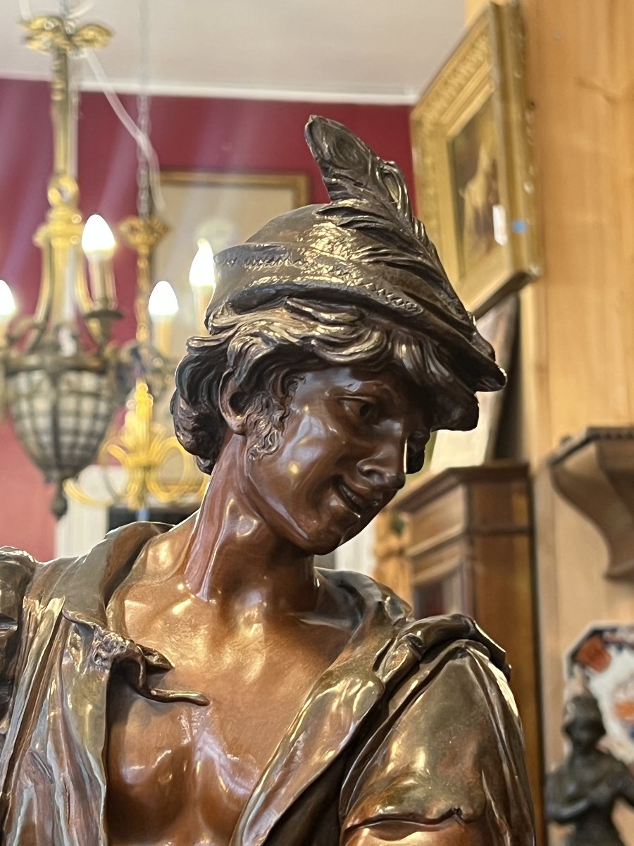 Jean Didier Debut (1824–1893), Sculpture Of A Hurdy-gurdy Player, Bronze With A Beautiful Patina, 71 Cm-photo-2