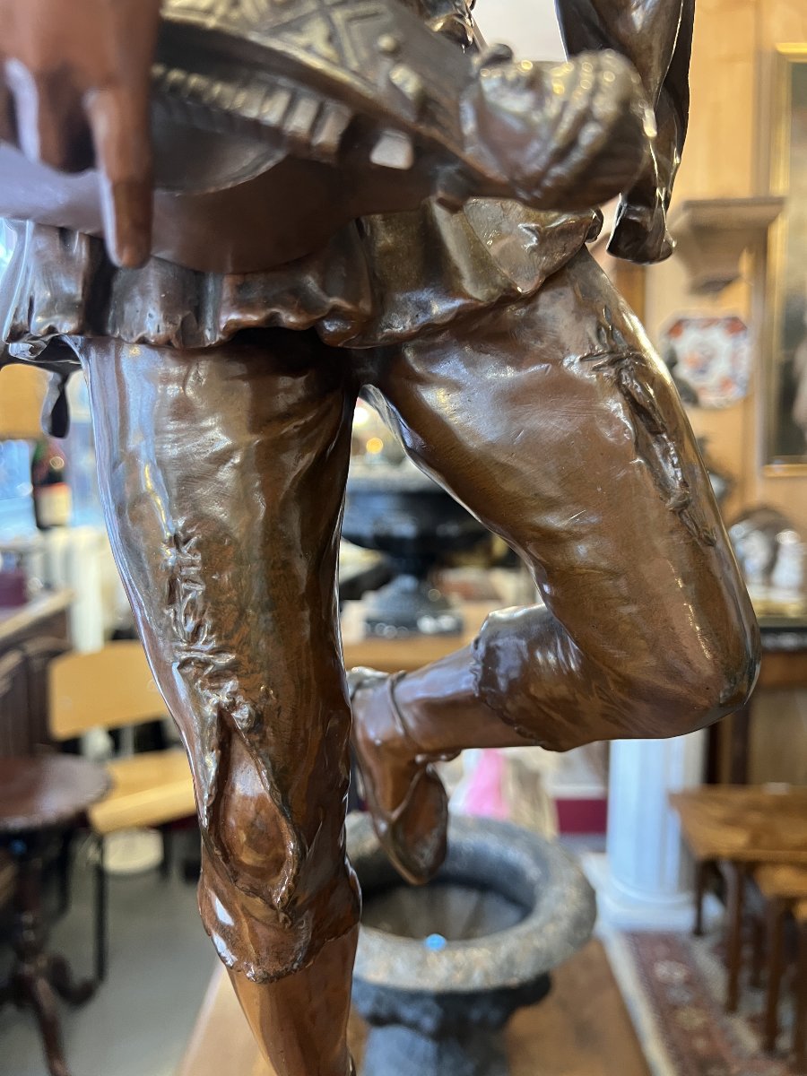 Jean Didier Debut (1824–1893), Sculpture Of A Hurdy-gurdy Player, Bronze With A Beautiful Patina, 71 Cm-photo-2