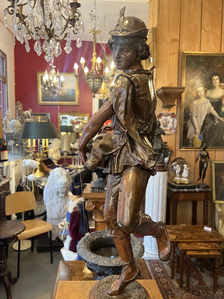 Jean Didier Debut (1824–1893), Sculpture Of A Hurdy-gurdy Player, Bronze With A Beautiful Patina, 71 Cm-photo-7