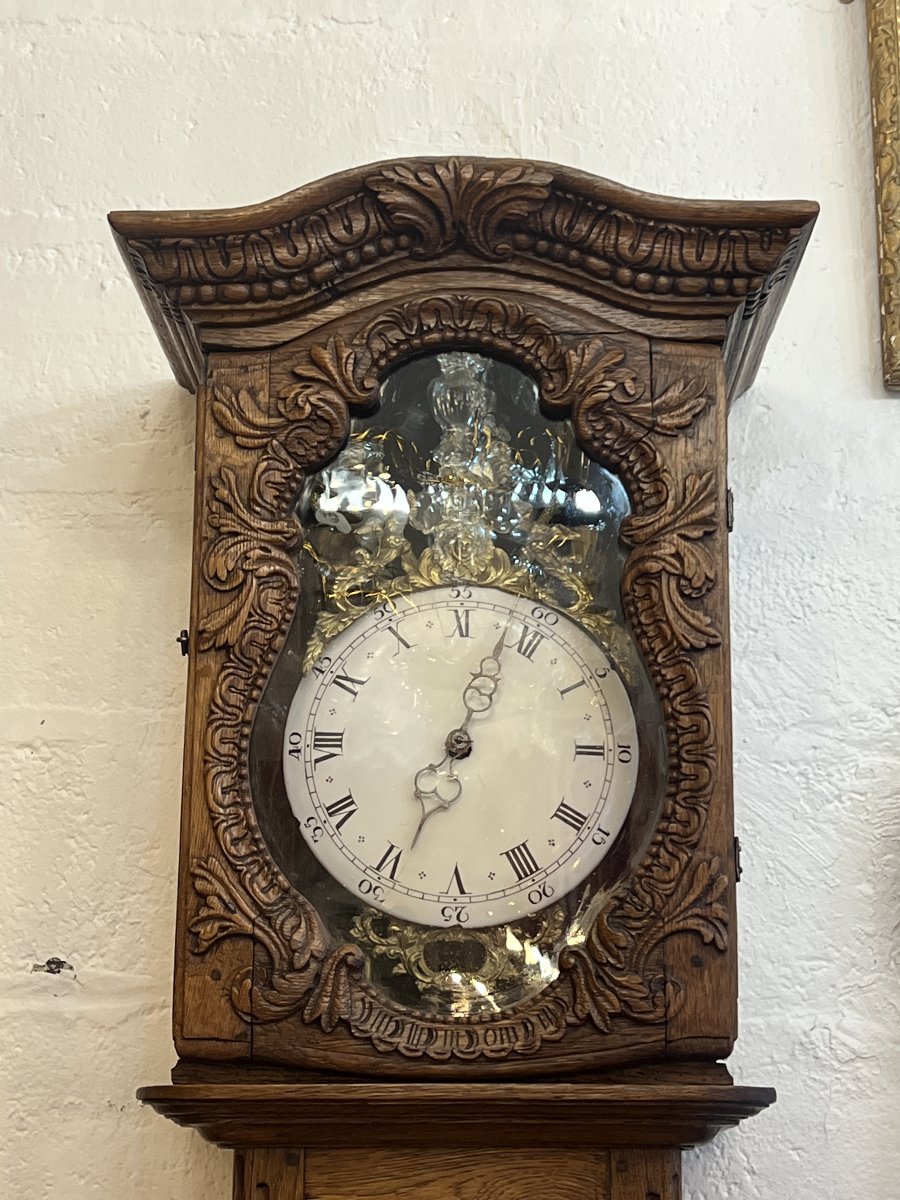 Late 18th-century Normandy Floor Clock Made Of Carved Wood, Medium-grained Oak-photo-2