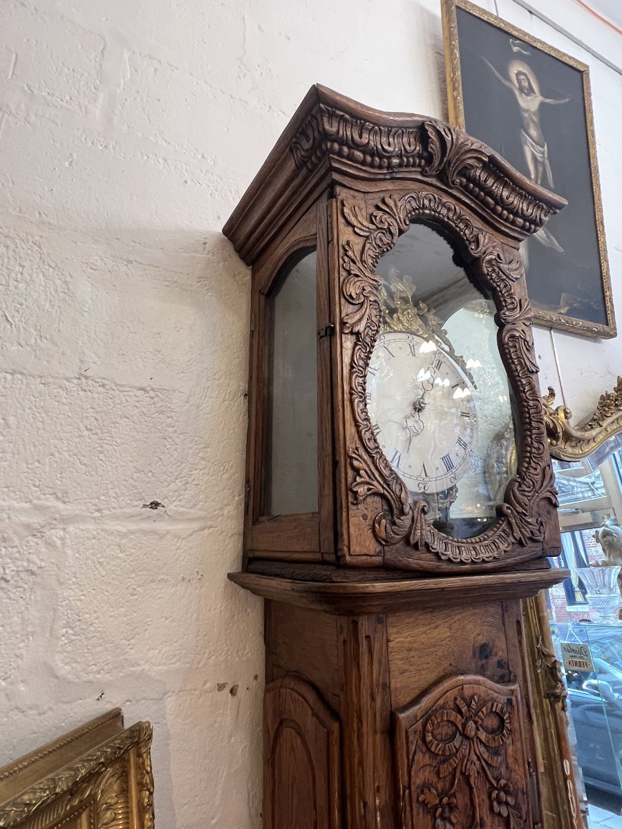 Late 18th-century Normandy Floor Clock Made Of Carved Wood, Medium-grained Oak-photo-3