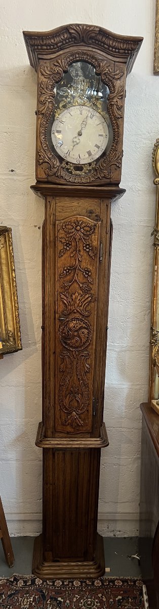 Late 18th-century Normandy Floor Clock Made Of Carved Wood, Medium-grained Oak