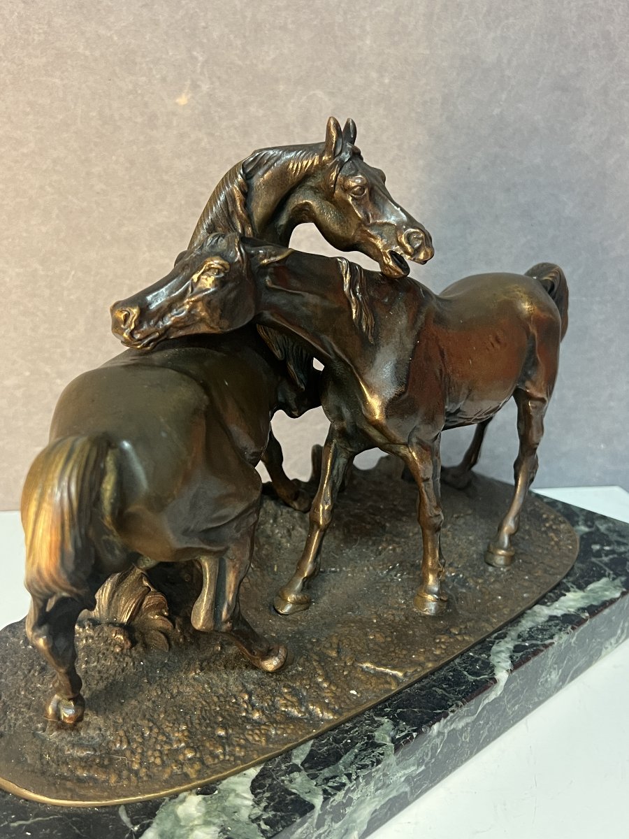 Pierre-Jules MÊNE (1810-1879)  L'Accolade, sculpture en bronze de chevaux  d'Algérie vers 1870-photo-2
