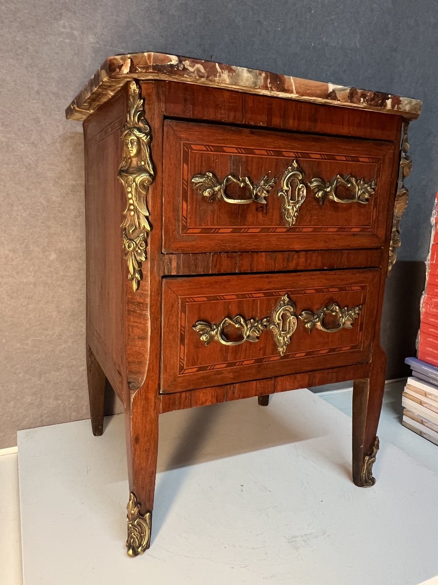 Miniature Chest Of Drawers, Known As A "maîtresse" Chest, Made Of Wood Veneer And Marquetry, Late 18th Century -photo-2