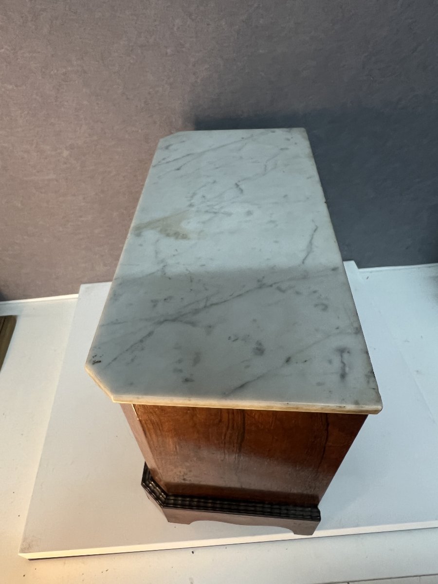 Commode dite de maîtrise en bois de placage 3 tiroirs, dessus marbre, style Louis Philippe XIXe-photo-1