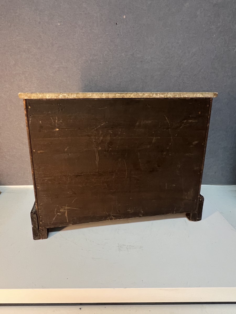 Commode dite de maîtrise en bois de placage 3 tiroirs, dessus marbre, style Louis Philippe XIXe-photo-2