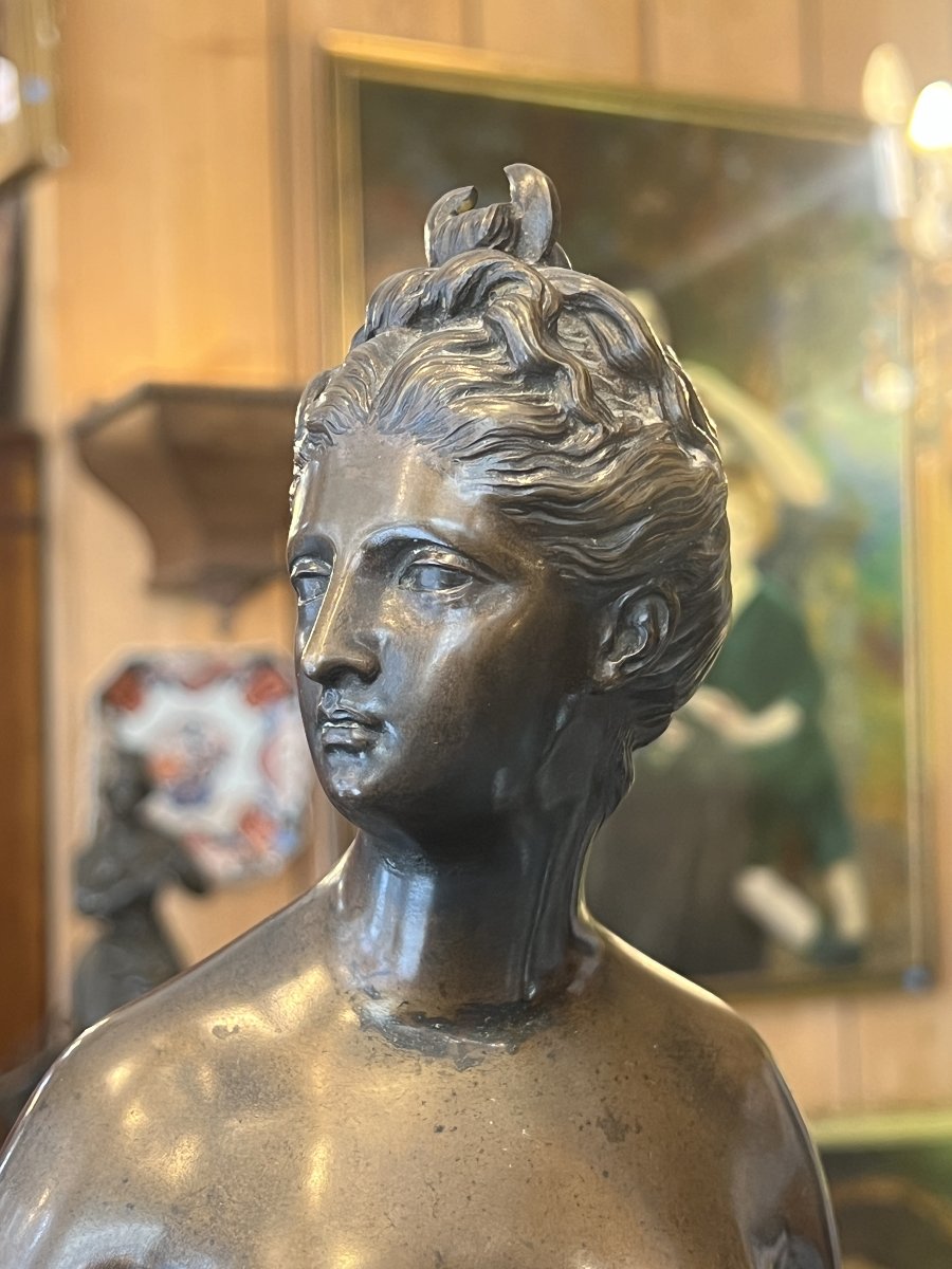 D'après Jean-Antoine Houdon (1741-1828) Diane Chasseresse, sculpture en bronze à patine brun-photo-2