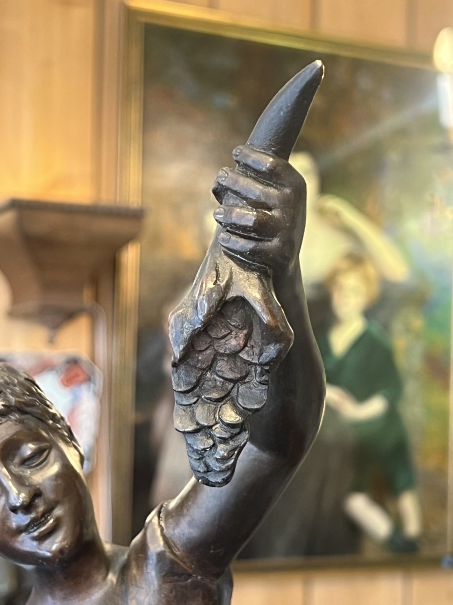 GADAIX, sculpture  bronze à patine brune nuancée représentant une nymphe ou bacchante dansante.-photo-3