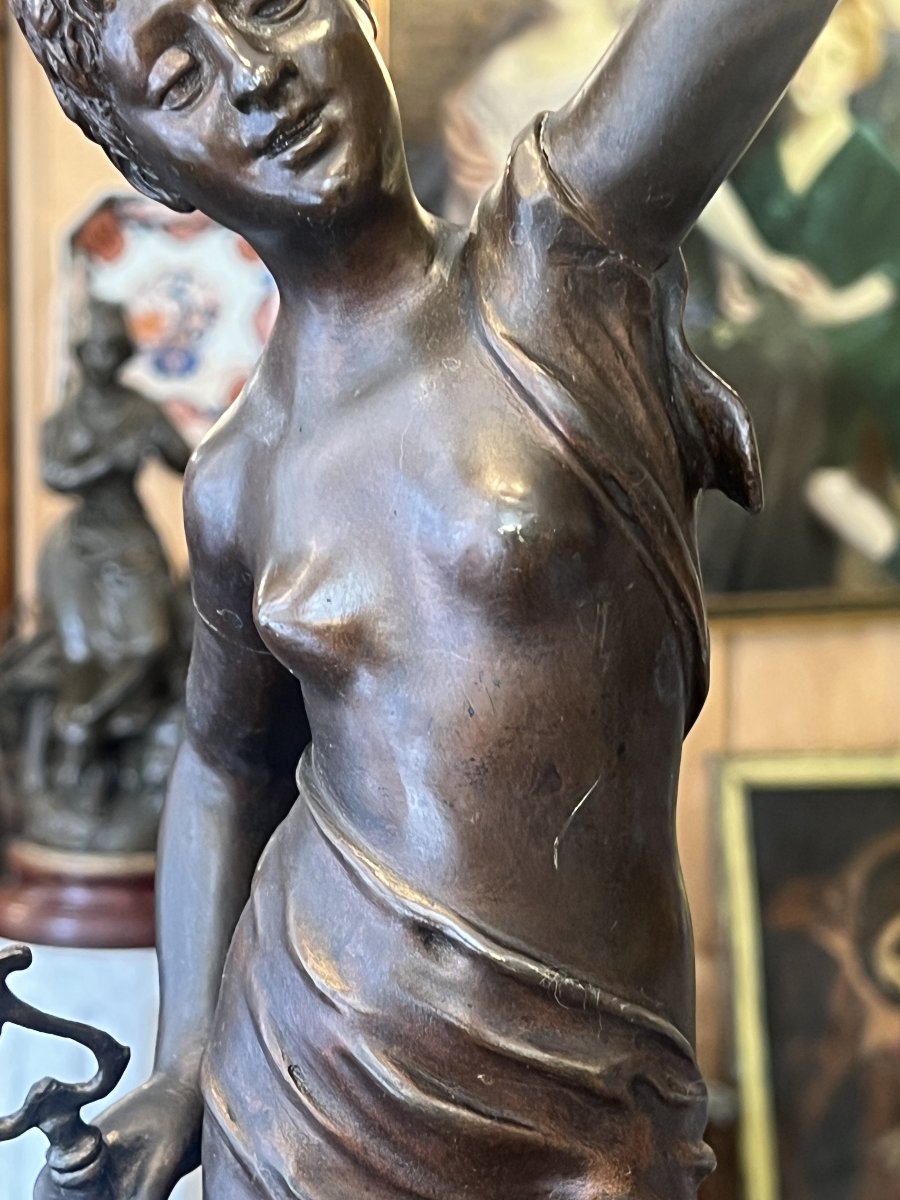 GADAIX, sculpture  bronze à patine brune nuancée représentant une nymphe ou bacchante dansante.-photo-1