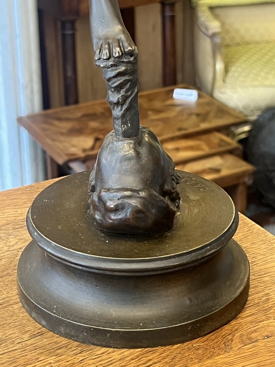 GADAIX, sculpture  bronze à patine brune nuancée représentant une nymphe ou bacchante dansante.-photo-4