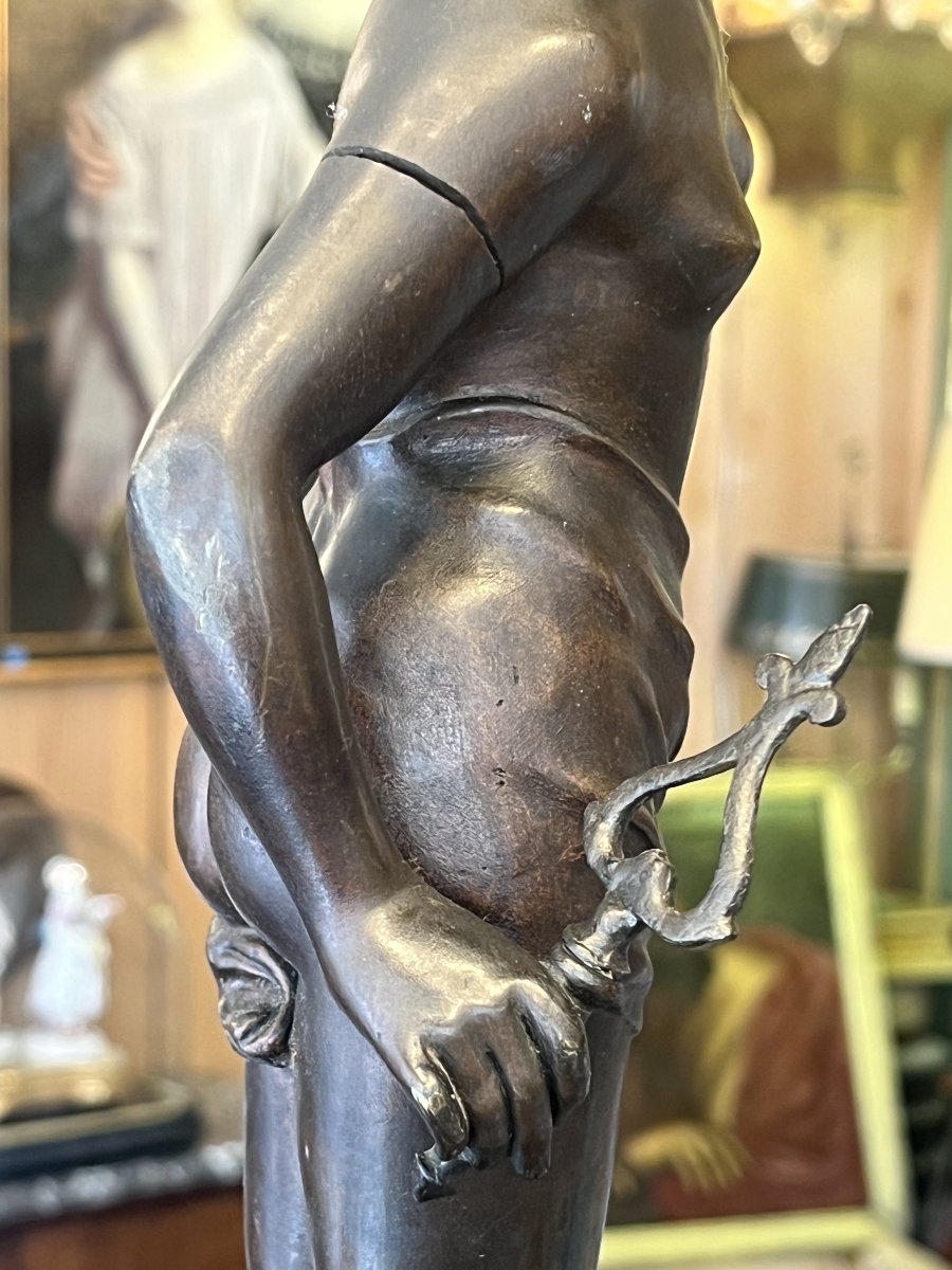 GADAIX, sculpture  bronze à patine brune nuancée représentant une nymphe ou bacchante dansante.-photo-5