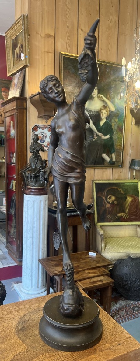 GADAIX, sculpture  bronze à patine brune nuancée représentant une nymphe ou bacchante dansante.