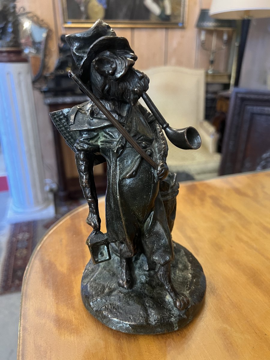 Anthropomorphic Bronze Sculpture In A Satirical Style, Depicting A Humanized Dog; Height: 22.5 Cm