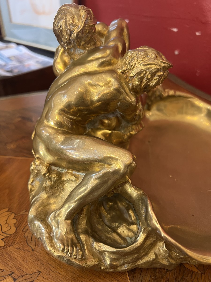 Gustave Frédéric Michel (1851-1924), vide-poche en bronze doré d'époque Art Nouveau, Siot-photo-2