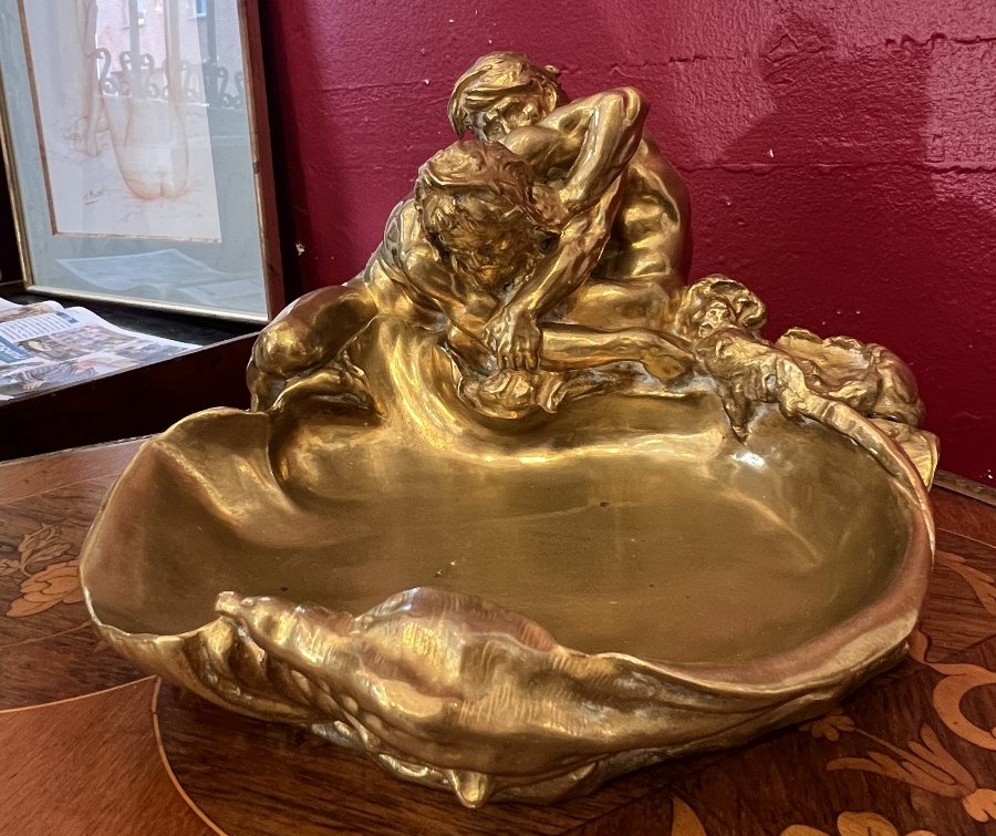 Gustave Frédéric Michel (1851-1924), vide-poche en bronze doré d'époque Art Nouveau, Siot