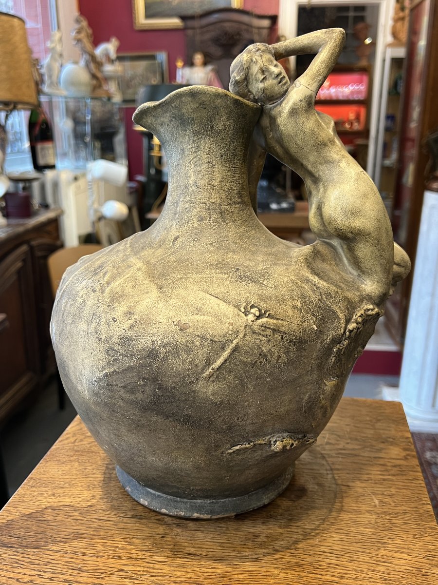 Art Nouveau-style Figurative Terracotta Vase By Auguste Ledru And Friedrich Goldscheider-photo-3