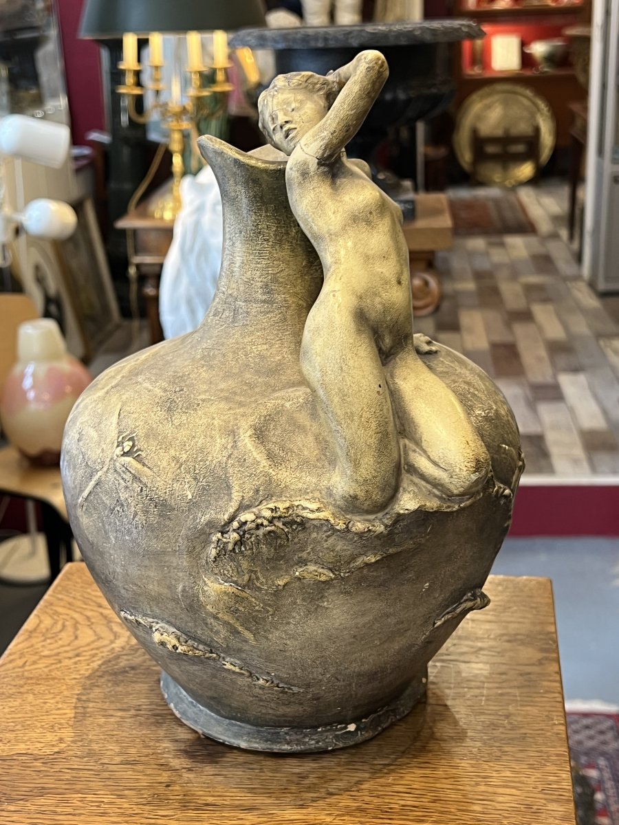 Art Nouveau-style Figurative Terracotta Vase By Auguste Ledru And Friedrich Goldscheider