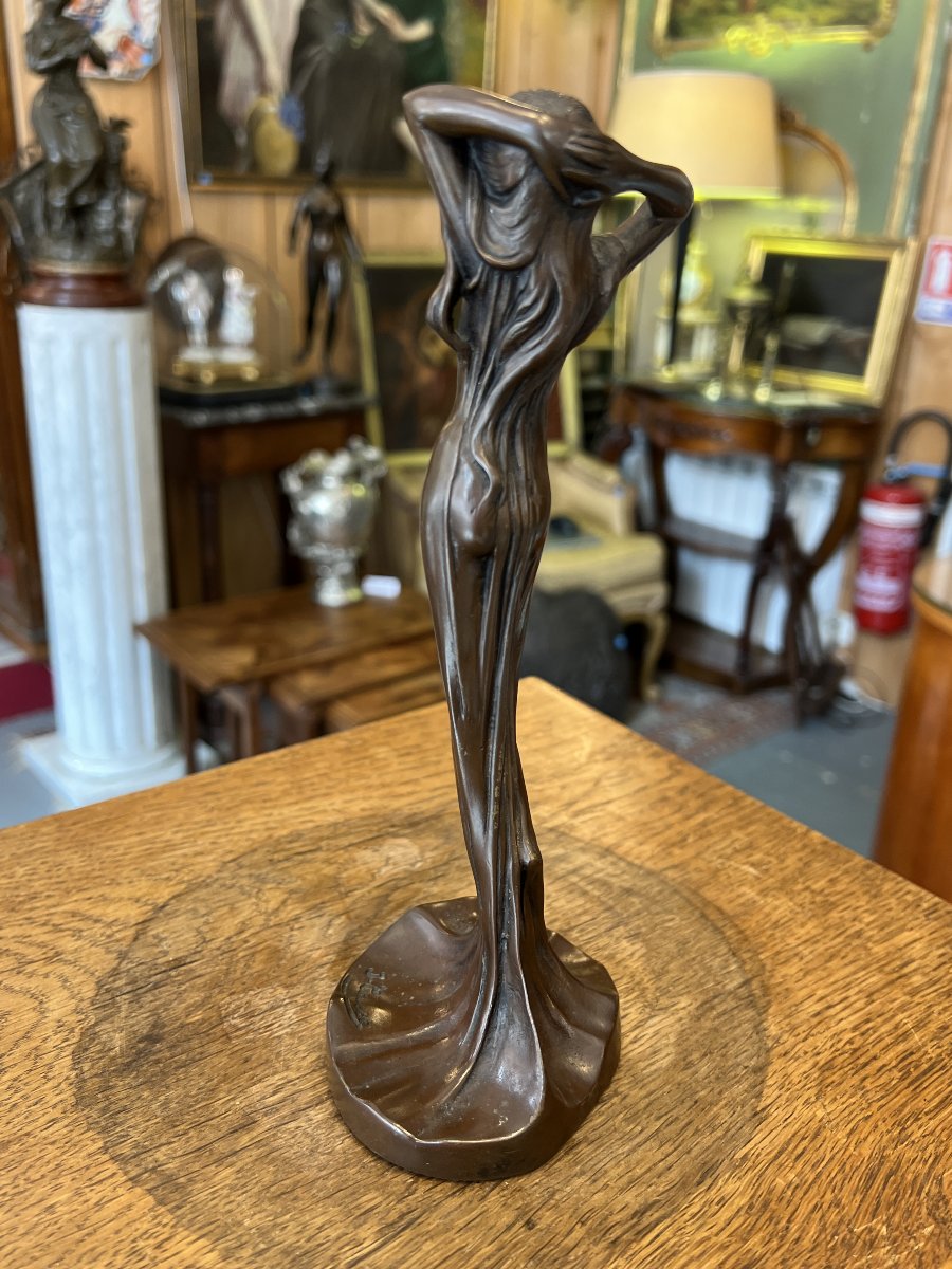 Julien Caussé (1869–1909), Art Nouveau Bronze Statuette Depicting A Draped Woman, 1900-photo-2