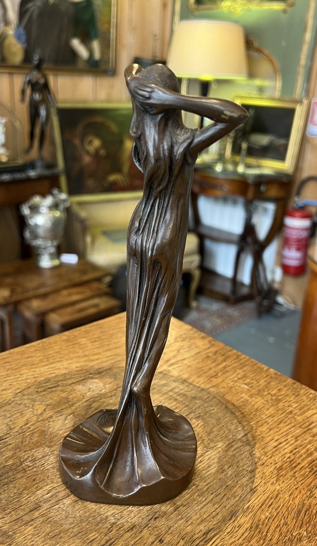 Julien Caussé (1869–1909), Art Nouveau Bronze Statuette Depicting A Draped Woman, 1900-photo-4