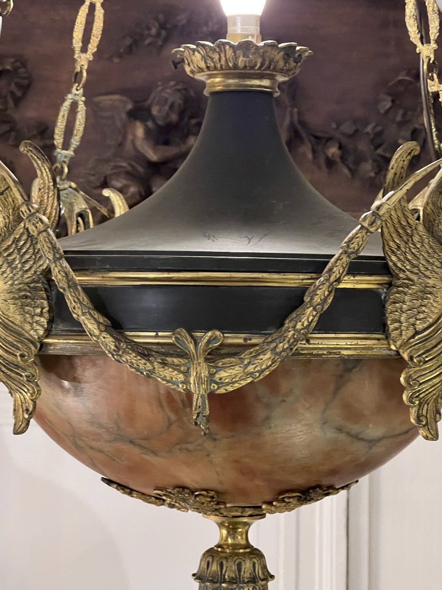 Important Empire Style Chandelier In Sheet Metal And Alabaster Nineteenth Century-photo-4