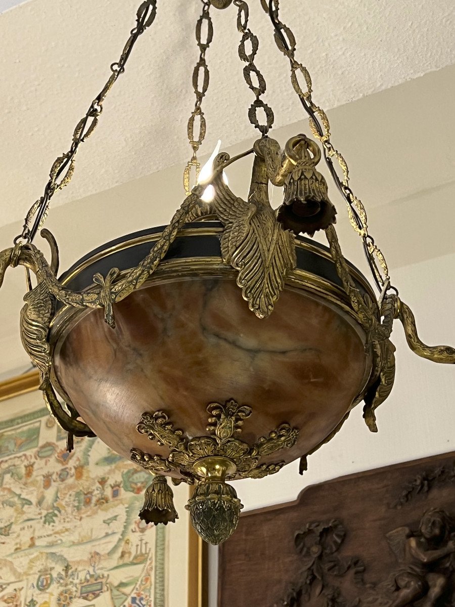 Important Empire Style Chandelier In Sheet Metal And Alabaster Nineteenth Century-photo-4