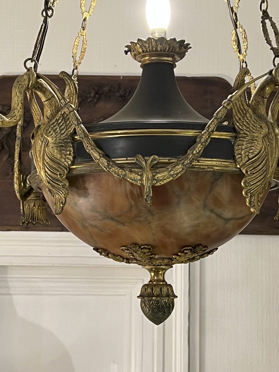 Important Empire Style Chandelier In Sheet Metal And Alabaster Nineteenth Century-photo-5