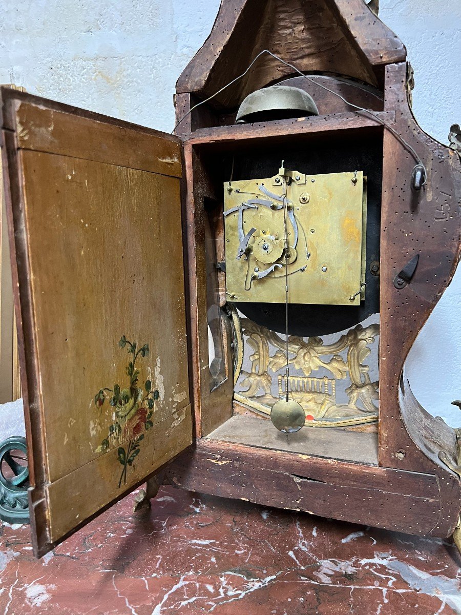 Cartel d'Applique époque Louis XV, En Vernis Martin, XVIIIe Siècle, état De Fonctionnement-photo-2