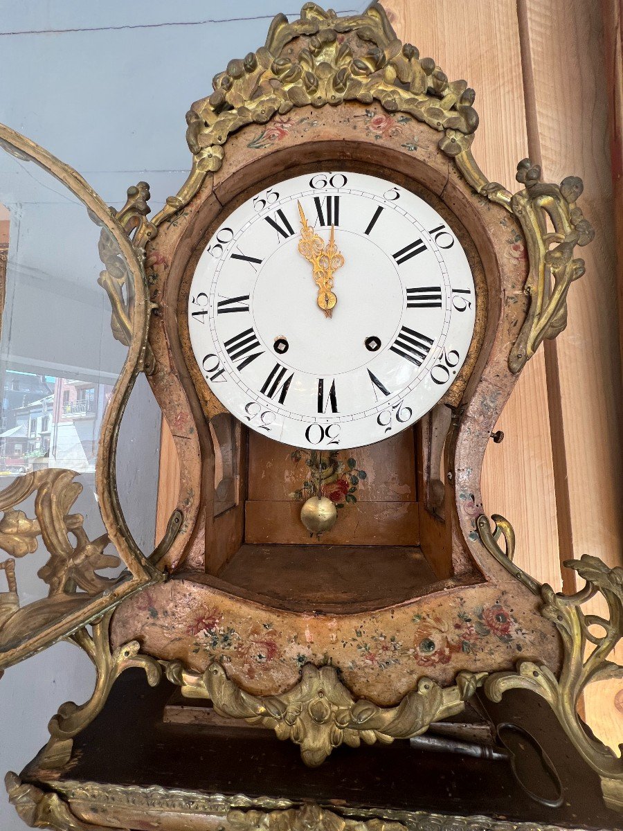 Cartel d'Applique époque Louis XV, En Vernis Martin, XVIIIe Siècle, état De Fonctionnement-photo-4