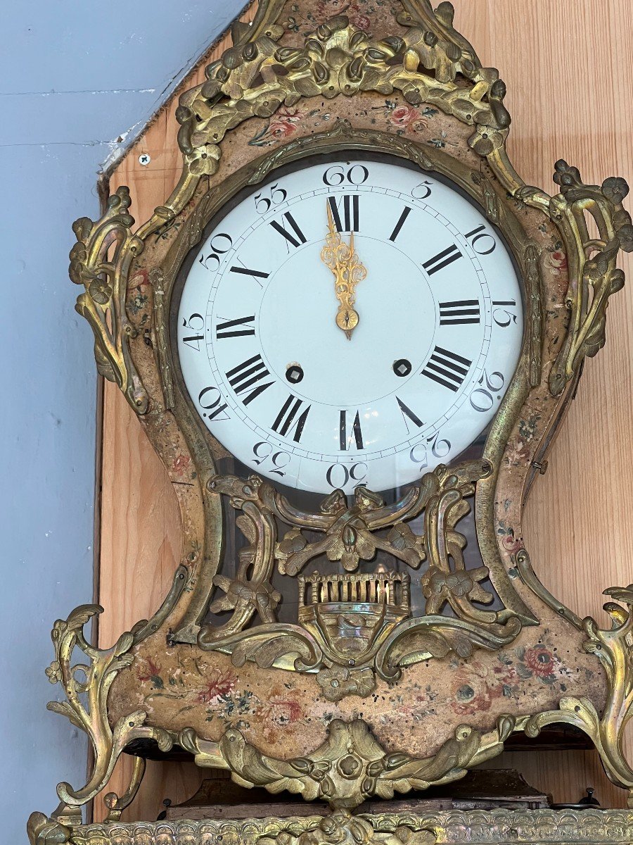 Cartel d'Applique époque Louis XV, En Vernis Martin, XVIIIe Siècle, état De Fonctionnement-photo-5