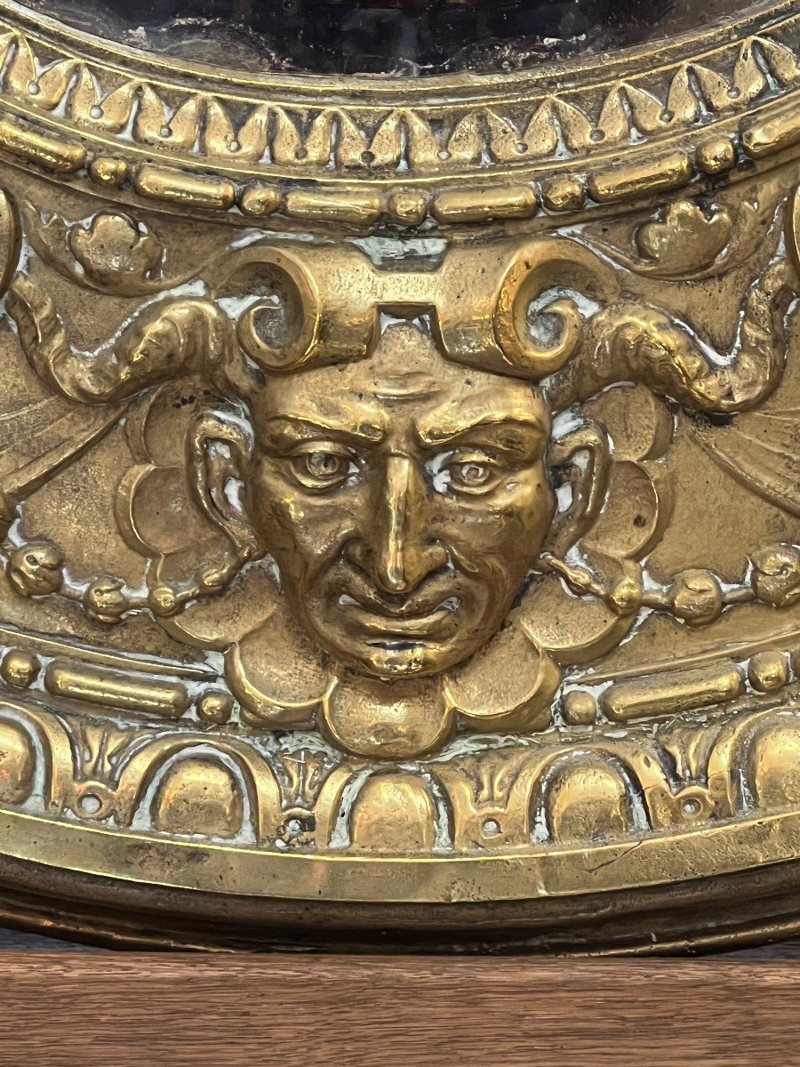 A. Arens, Antwerp, Important Oval Mirror In Repoussé Brass With Many Animal Decors Etc..-photo-4