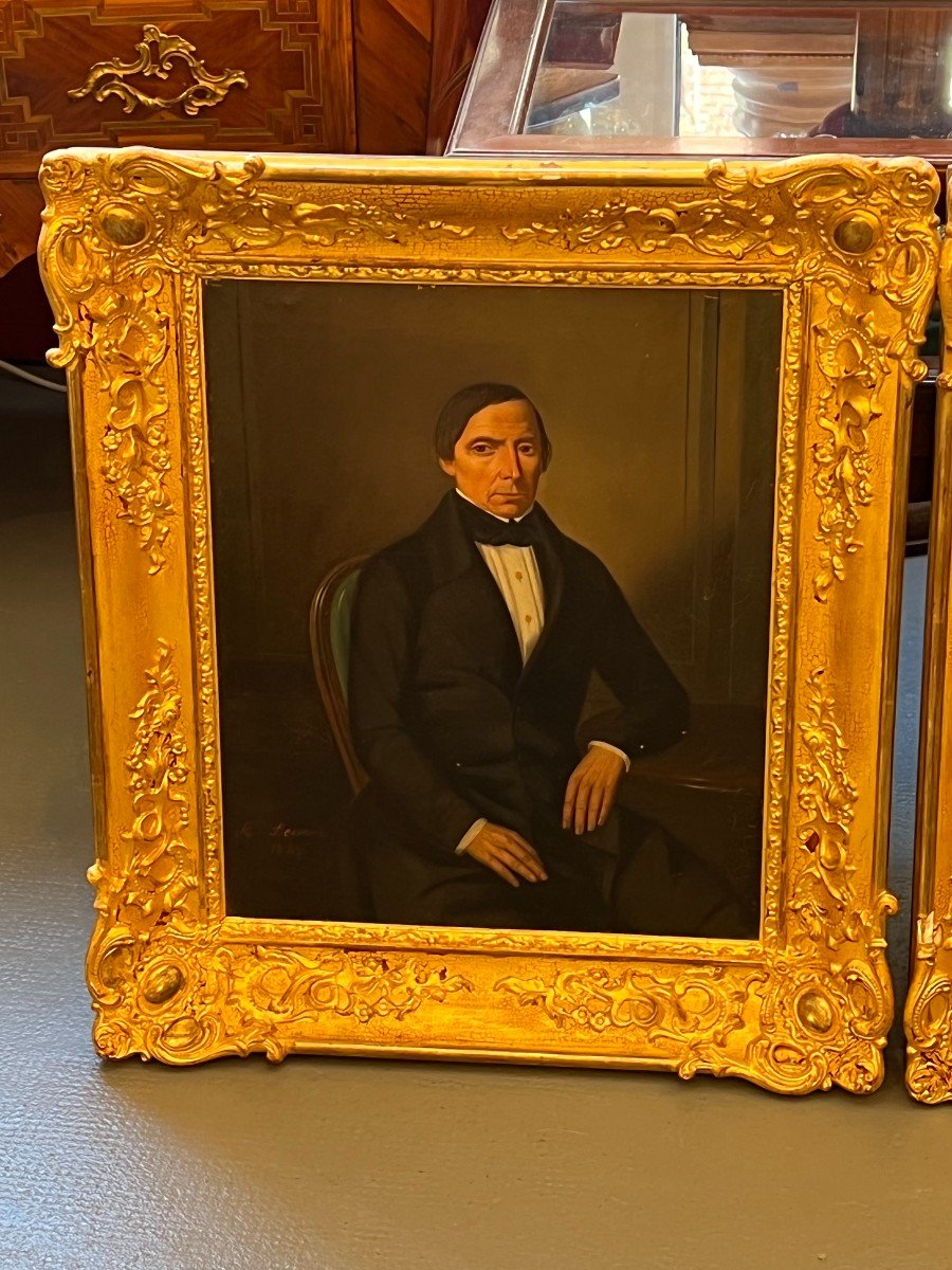Auguste Desvaux 1848, Paire De Peintures Ancienne, Mr Et Mme Borne, Juge De Paix-photo-2
