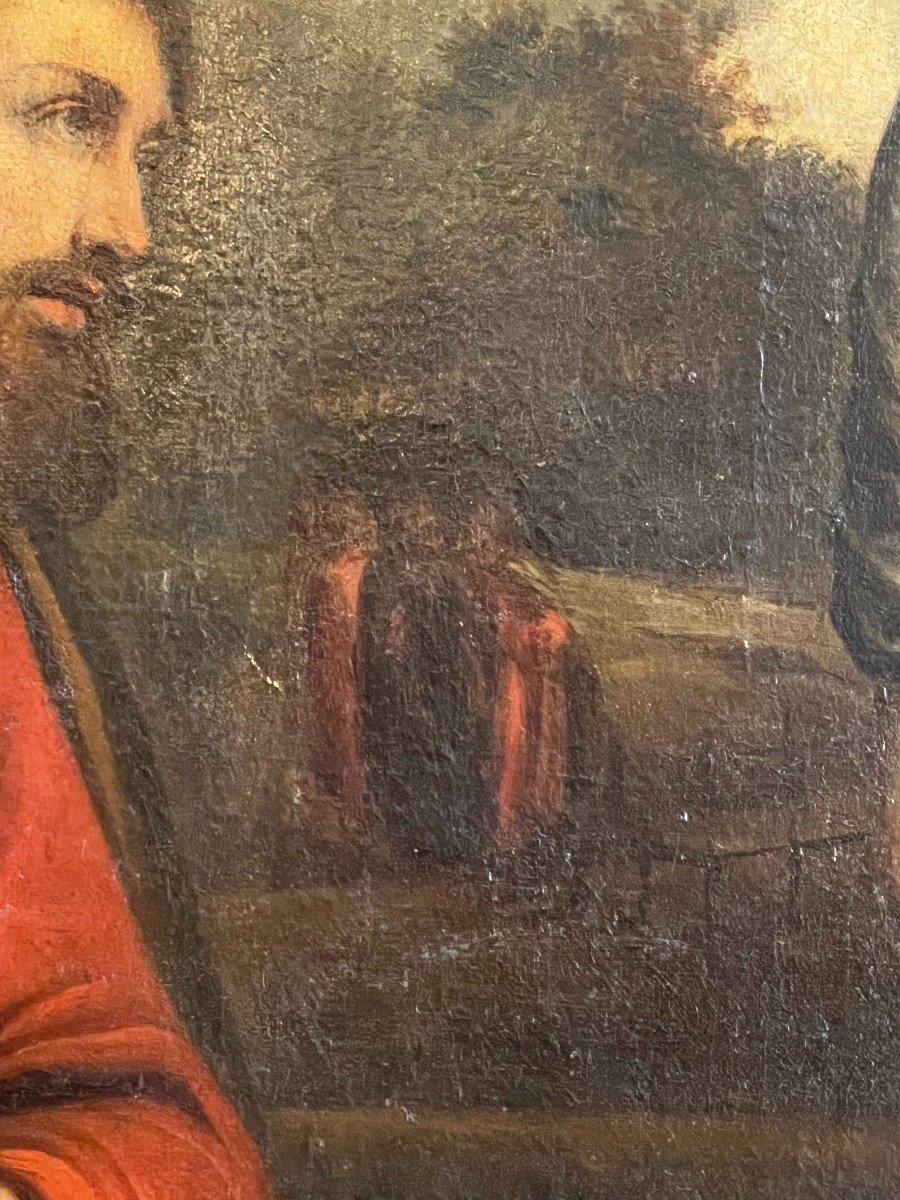 Christ And The Samaritan Woman, Large Oil Painting On Canvas From The Seventeenth Century-photo-4
