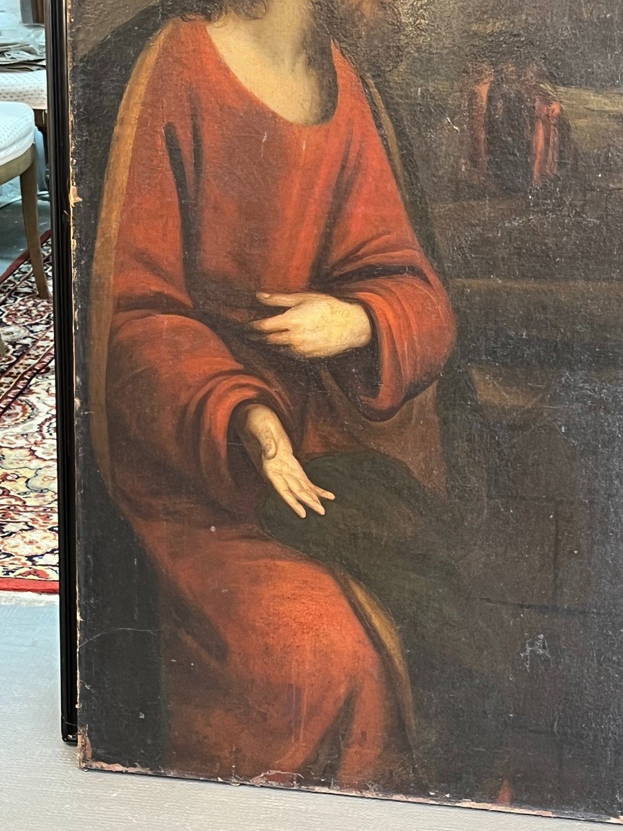 Christ And The Samaritan Woman, Large Oil Painting On Canvas From The Seventeenth Century-photo-2