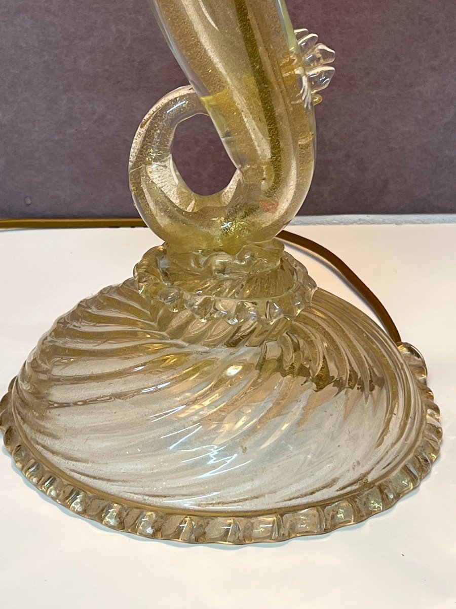 Lampe Dragon En Verre Filé Et Incrustation Poudre d'Or, Verrerie De Murano  XXème-photo-1