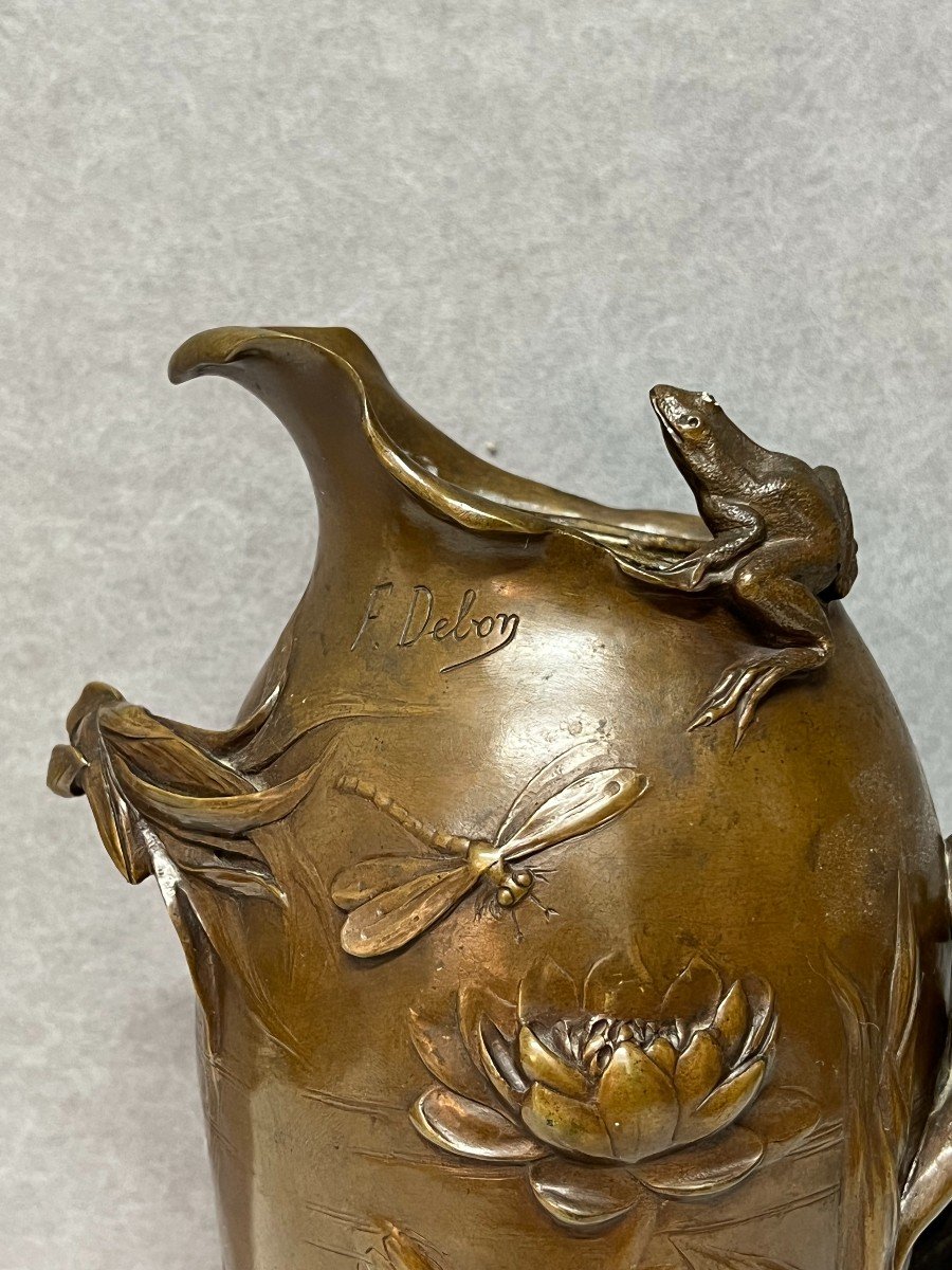 Art Nouveau Bronze Vase Irises And Water Lilies By Frederic Debon Susse Foundry 1900-photo-2