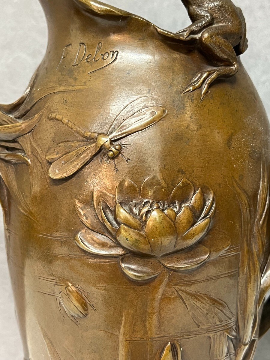 Art Nouveau Bronze Vase Irises And Water Lilies By Frederic Debon Susse Foundry 1900-photo-3