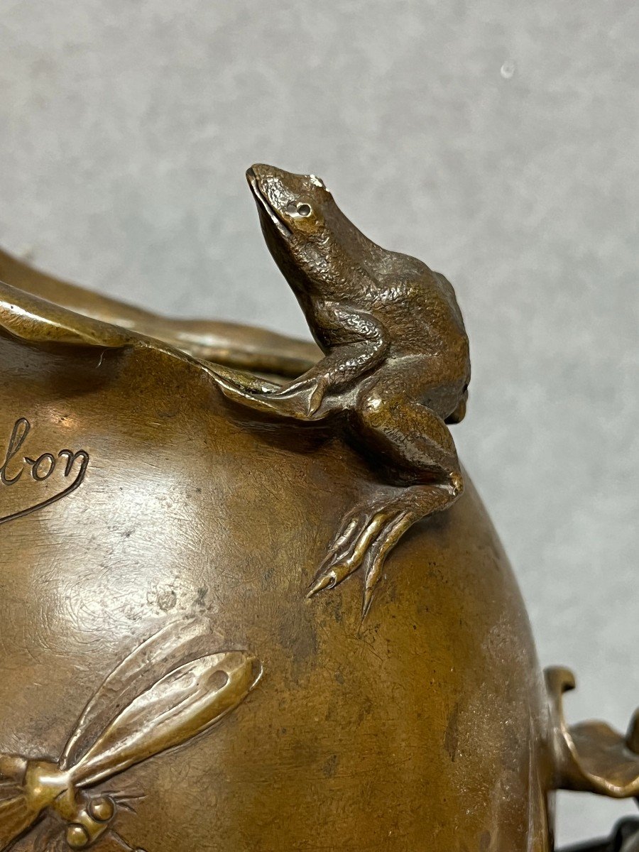Art Nouveau Bronze Vase Irises And Water Lilies By Frederic Debon Susse Foundry 1900-photo-4