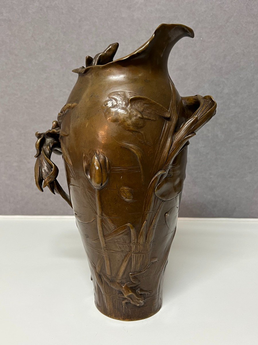 Art Nouveau Bronze Vase Irises And Water Lilies By Frederic Debon Susse Foundry 1900-photo-4