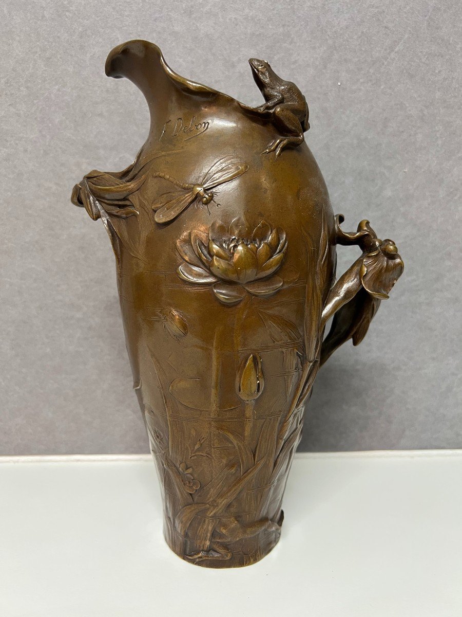 Art Nouveau Bronze Vase Irises And Water Lilies By Frederic Debon Susse Foundry 1900