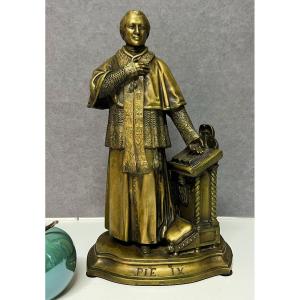 Emile Eugene Thomas (1817-1882) Bronze Sculpture Of Pope Pius Ix, Boyer Bronzier